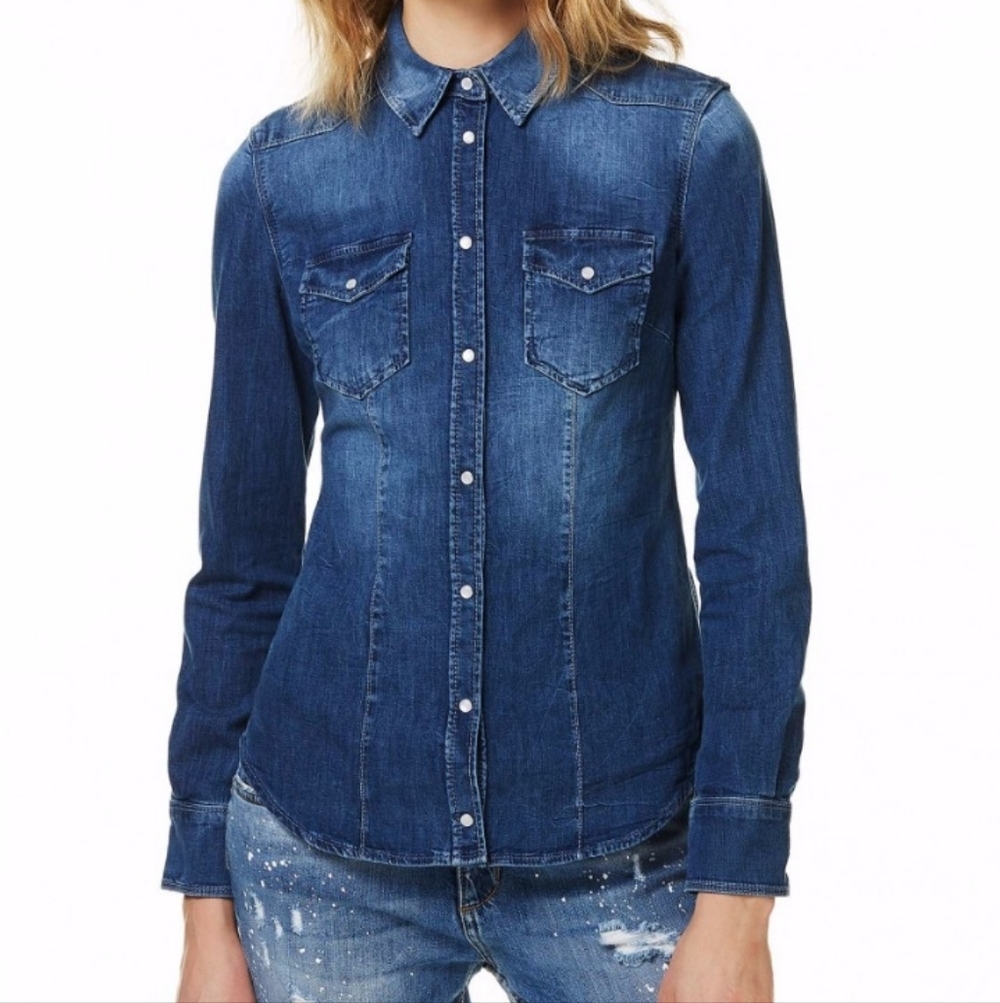 Venti6 Pearl Snap Denim Shirt, Soft Stretch Denim, Slim Fit, Sz Small, EUC!